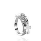 The picture shows a 925 sterling silver cross wrap ring with hand-engravings.