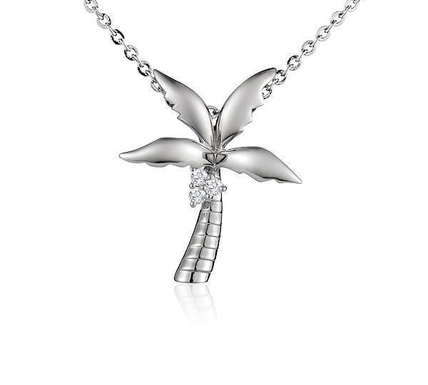 The picture shows a small 925 sterling silver king palm tree pendant.