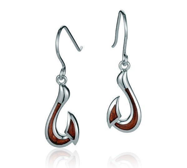 925 sterling silver and koa wood fish hook earrings.