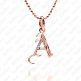 The picture shows a 14K rose gold Koa Nani A initial pendant.