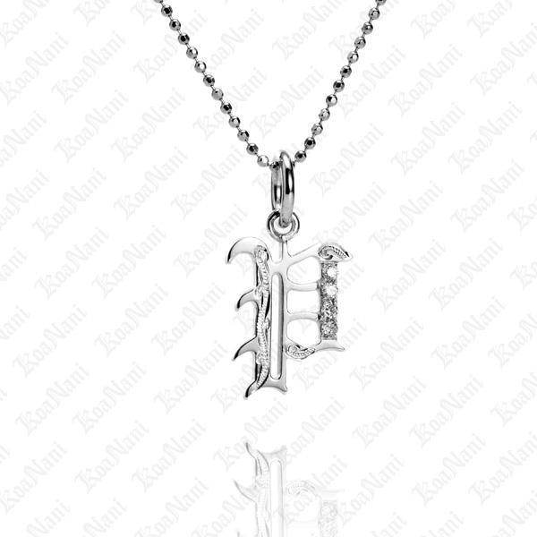 The picture shows a 14K white gold Koa Nani P initial pendant.