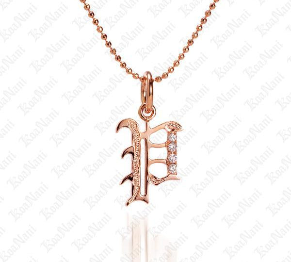 The picture shows a 14K rose gold Koa Nani P initial pendant.