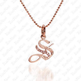 The picture shows a 14K rose gold Koa Nani S initial pendant.