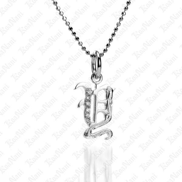 The picture shows a 14K white gold Koa Nani Y initial pendant.