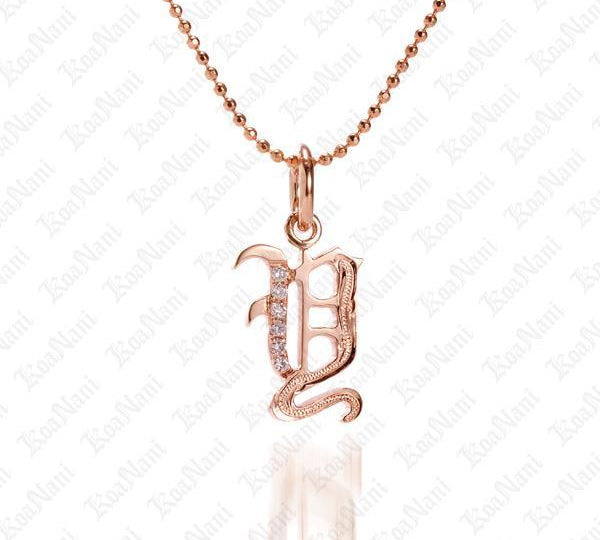 The picture shows a 14K rose gold Koa Nani Y initial pendant.