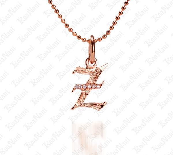 The picture shows a 14K rose gold Koa Nani Z initial pendant.