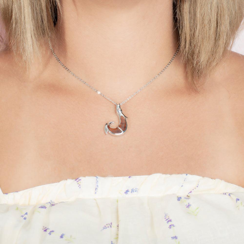 Sterling Silver and Wood Fishhook Pendant 
