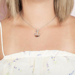 Sterling Silver and Wood Anchor Pendant with White Topaz