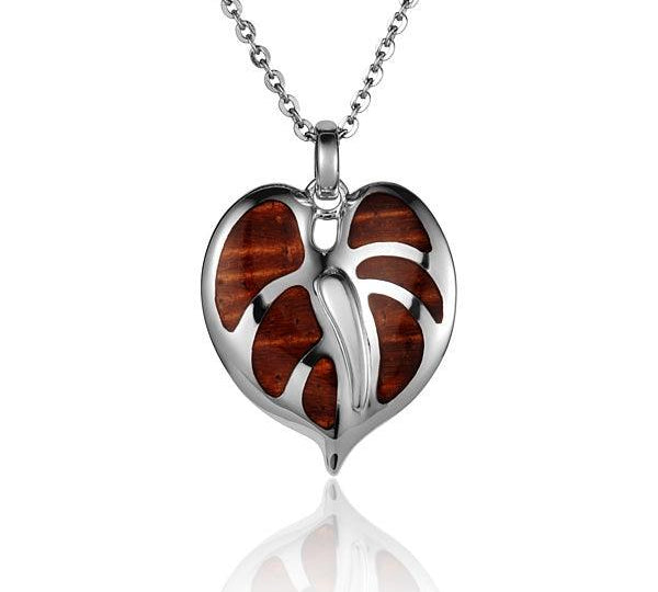 Sterling Silver and Wood Anthurium Pendant 