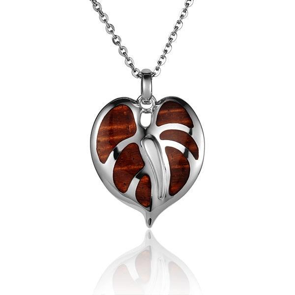 Sterling Silver and Wood Anthurium Pendant 