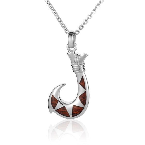 Sterling Silver and Wood Fishhook Pendant 