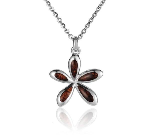 Sterling Silver and Wood Jasmine Flower Pendant 
