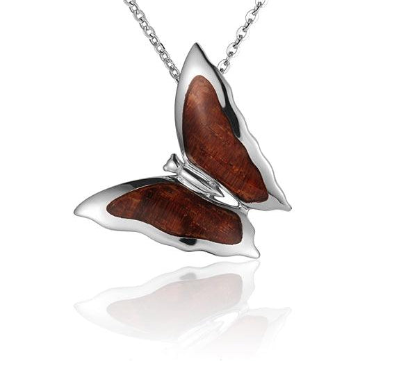 Sterling Silver and Wood Butterfly Pendant 