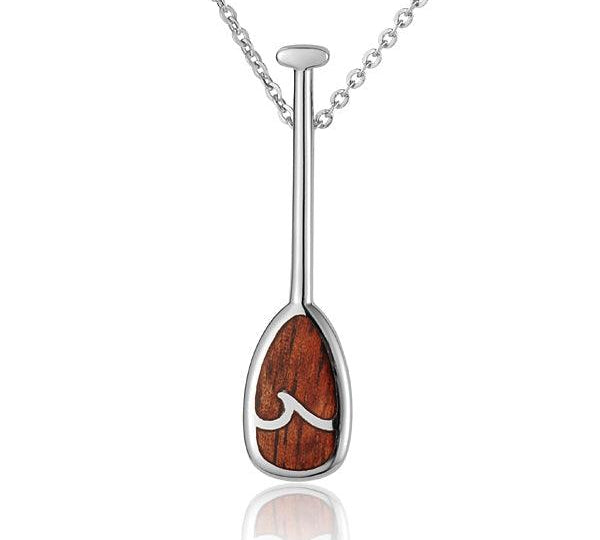 Sterling Silver and Wood Canoe Paddle with wave motif Pendant