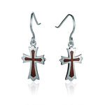 Sterling Silver and Wood Cross Hook Earrings 