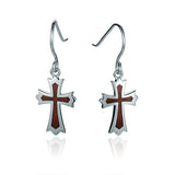 Sterling Silver and Wood Cross Hook Earrings 