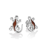 Sterling Silver and Wood Gecko Stud Earrings  