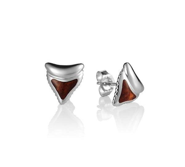Sterling Silver and Wood Shark Tooth Stud Earrings 