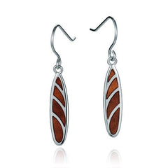 Sterling Silver and Wood Hawaiian Surfboard Hook Earrings 