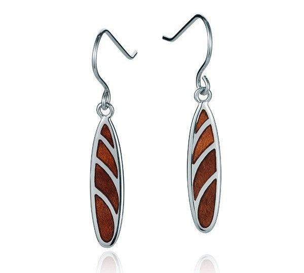 Sterling Silver and Wood Hawaiian Surfboard Hook Earrings 