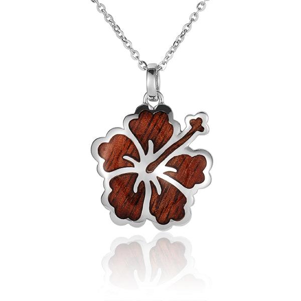 Sterling Silver and Wood Hibiscus Pendant 