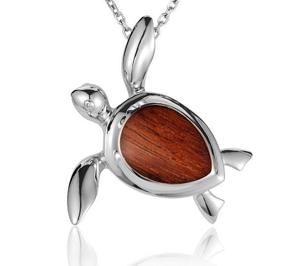 Sterling Silver Wood Sea Turtle Pendant 