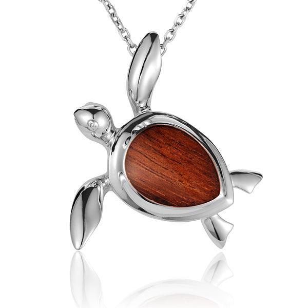 Sterling Silver Wood Sea Turtle Pendant 