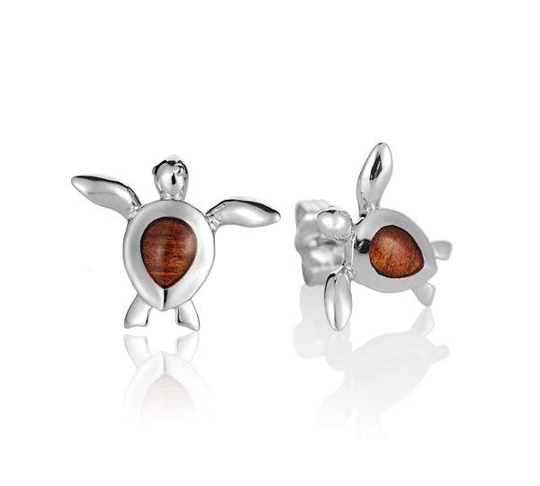Sterling Silver and Wood Sea Turtle Stud Earrings 