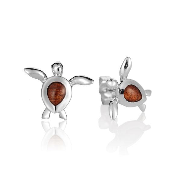 Sterling Silver and Wood Sea Turtle Stud Earrings 
