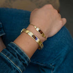 14K gold Honu bar bangle, with rare Koa wood and white topaz. 