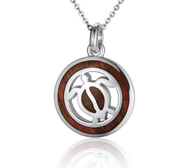 Sterling Silver and Wood Sea Turtle Medallion Pendant 
