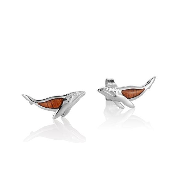 Sterling Silver and Wood Humpback Whale Stud Earrings 