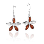 Sterling Silver and Wood Jasmine Flower Hook Earrings 