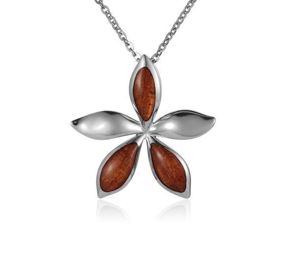 Sterling Silver and Wood Jasmine Flower Pendant 