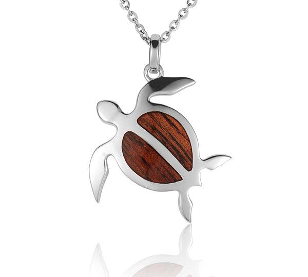 Sterling Silver and Wood Sea Turtle Pendant