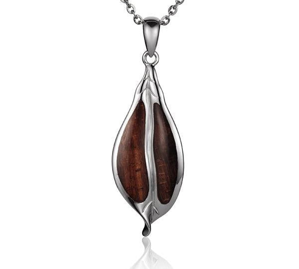 Sterling Silver and Wood Leaf Pendant 
