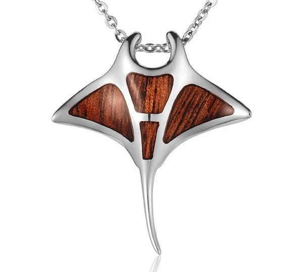 Sterling Silver and Wood Manta Ray Pendant 