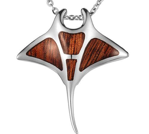 Koa Wood Manta Ray Pendant Pendant Island by Koa Nani Large 