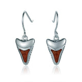 Sterling Silver and Wood Shark Tooth Hook Earrings 