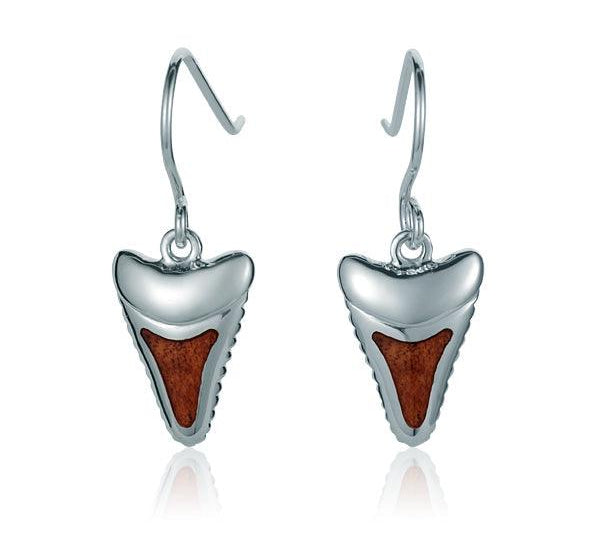Sterling Silver and Wood Shark Tooth Hook Earrings 
