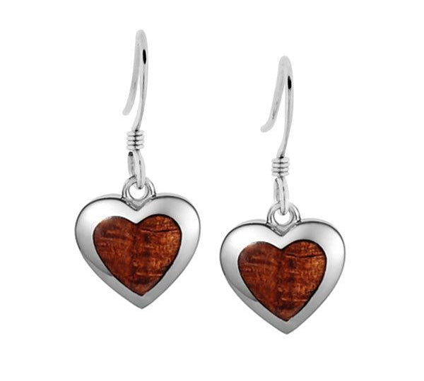 Sterling Silver and Wood Heart Hook Earrings