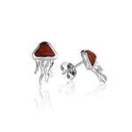 Sterling Silver and Wood Moon Jellyfish Stud Earrings 