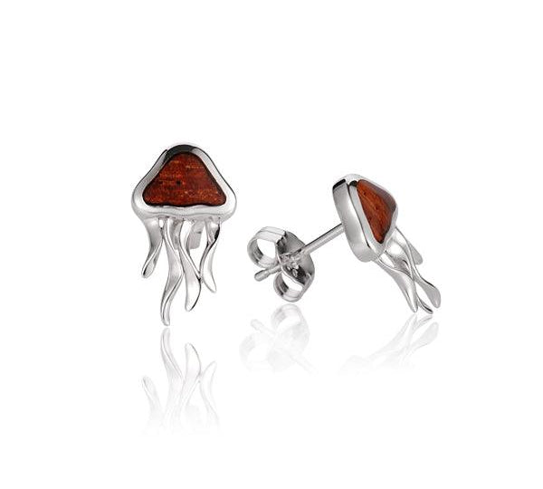 Sterling Silver and Wood Moon Jellyfish Stud Earrings 