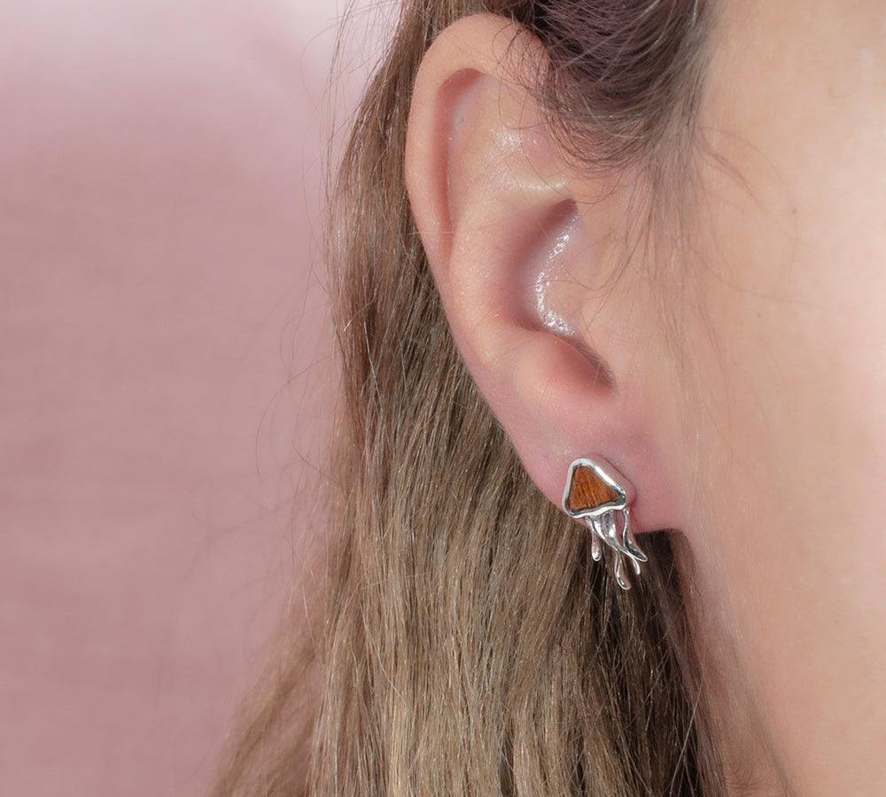 Koa Wood Moon Jellyfish Earrings Earrings Island by Koa Nani 