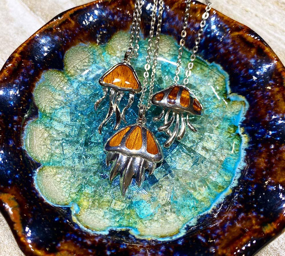 Koa Wood Moon Jellyfish Pendant Pendant Island by Koa Nani 