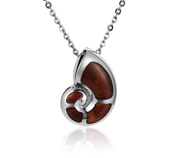 Sterling Silver and Wood Nautilus Shell Pendant