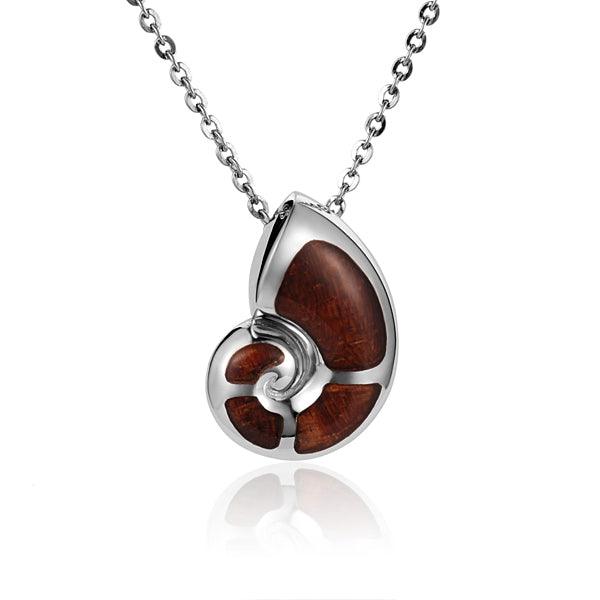 Sterling Silver and Wood Nautilus Shell Pendant