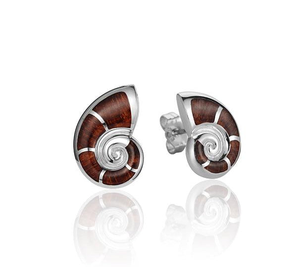 Sterling Silver and Wood Nautilus Shell Stud Earrings 
