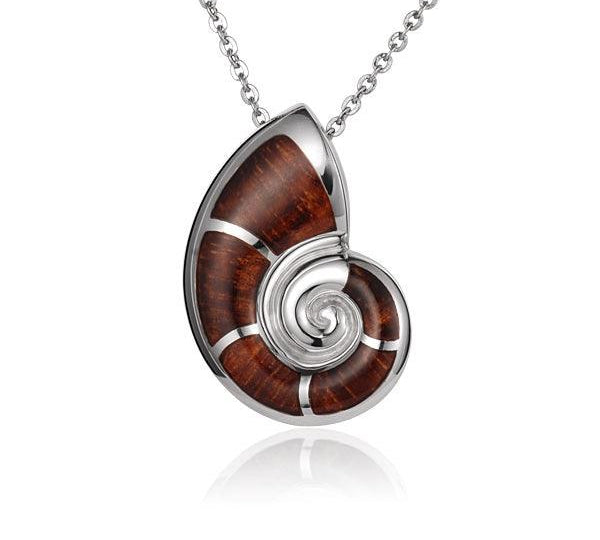 Sterling Silver and Wood Nautilus Shell Pendant