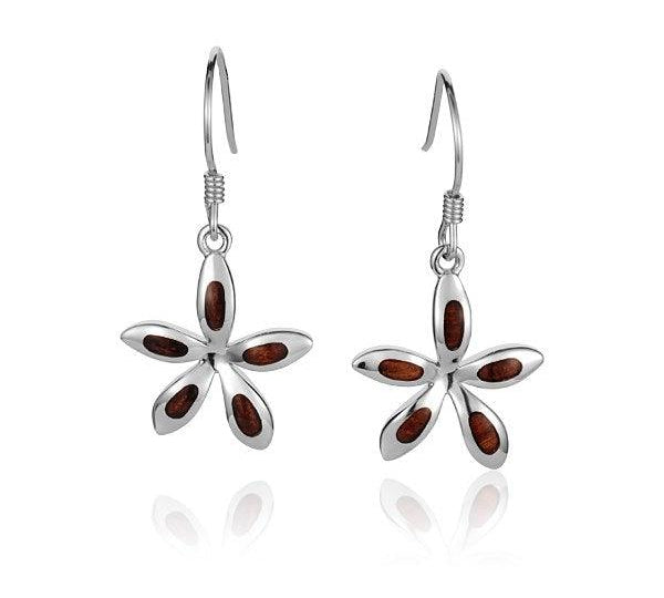 Sterling Silver and Wood Flower Hook Earrings